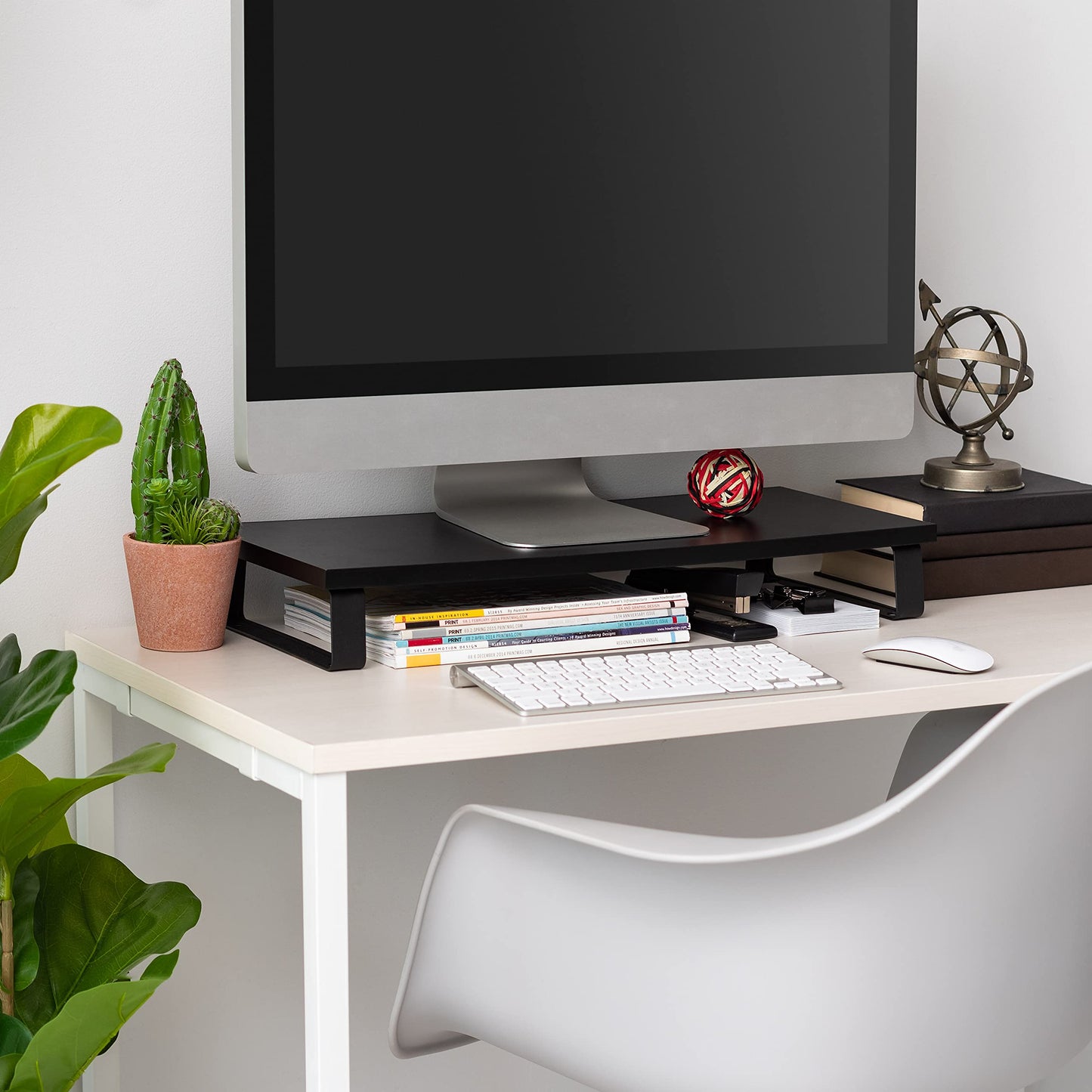 IRIS USA 1-Tier Multi-Purpose Modern PC Monitor Organizer Stand with Metal Legs, Ergonomic Desktop and Countertop Riser for Computer Laptop TV Kitchen