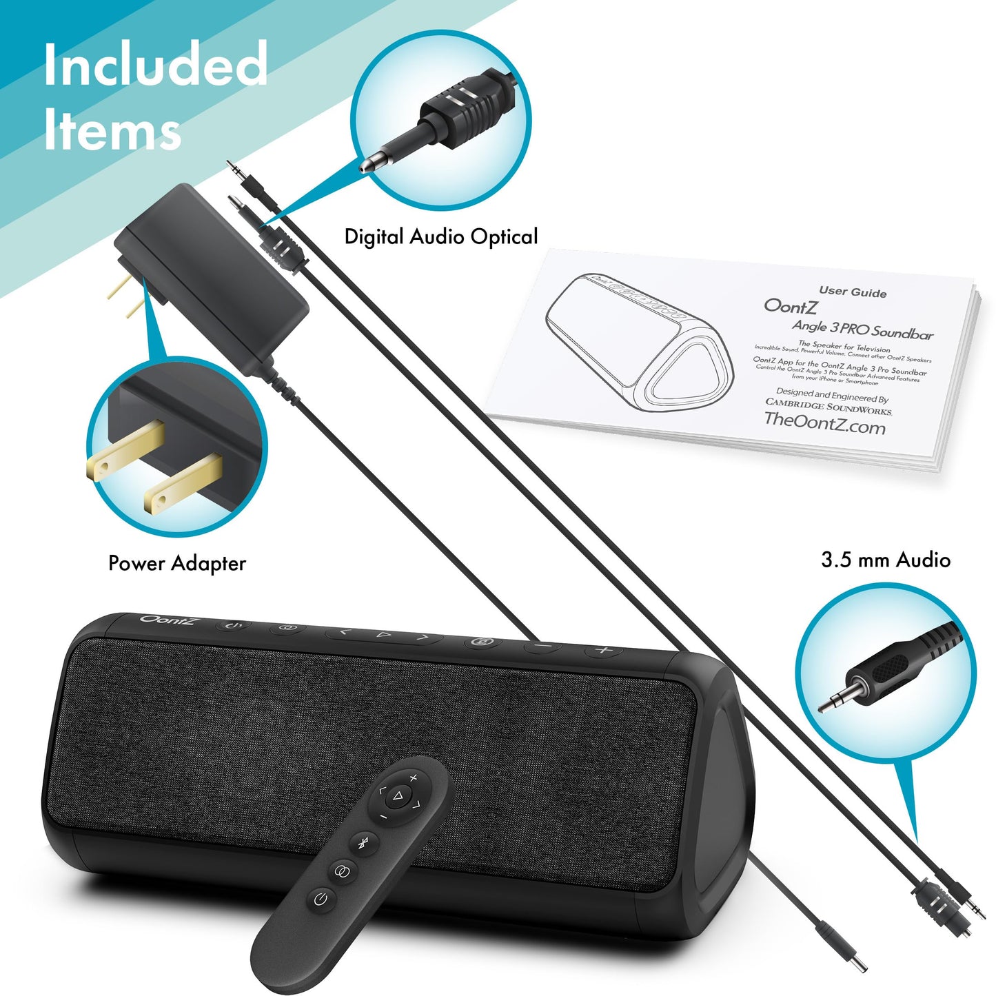 OontZ Angle 3 Pro Soundbar - Wired and Wireless Bluetooth 5.0 Stereo Soundbar for TV, Optical/Aux/Bluetooth Connection, Exceptional Sound & Bass,100ft