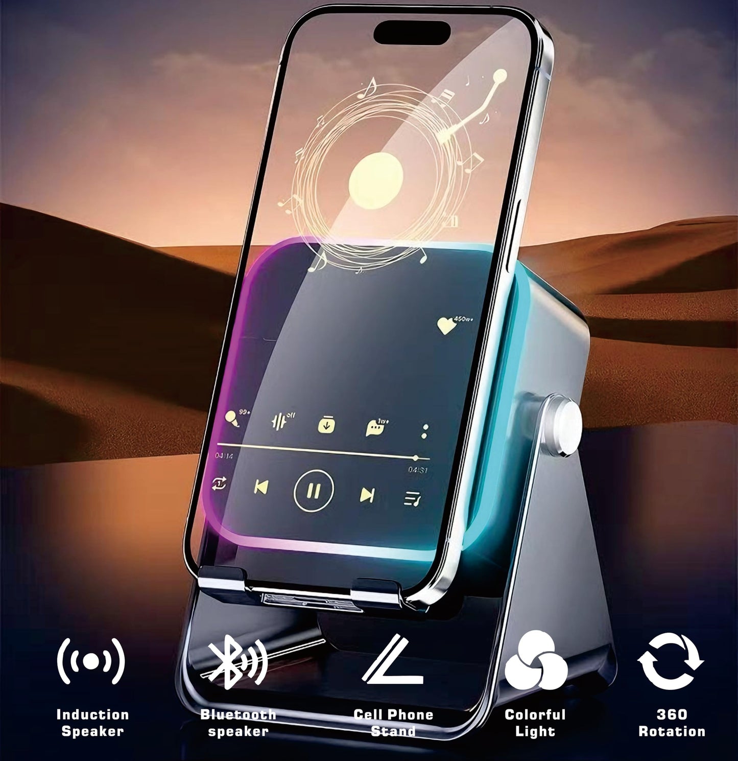 Induction Speaker, Innovative Tech Wireless Speaker Stand for Cell Phone Stand Holder with Bluetooth Audio Speaker Amplifier Dock Induction