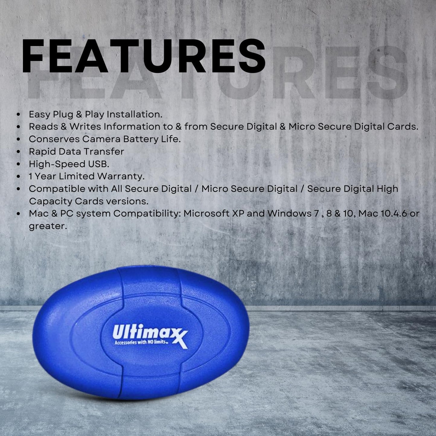 Ultimaxx USB High-Speed Card Reader & Writer for SD, SDHC, SDXC, MicroSD, MicroSDHC & MicroSDXC