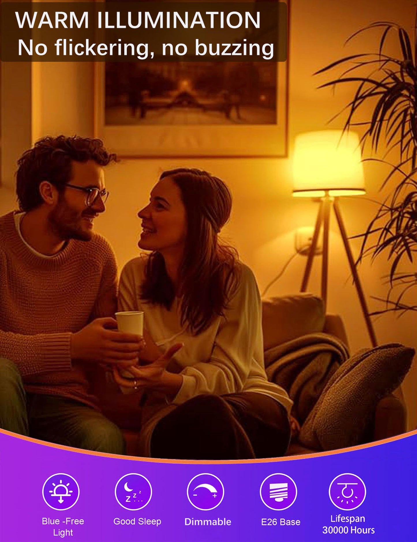 Angyues Amber Sleep Light Bulbs, Blue Light Blocking, A19 3W(25 Watt Equivalent) Dim Light Bulbs for Lamp,1800K Warm Light Bulbs,Mood Soothing Light