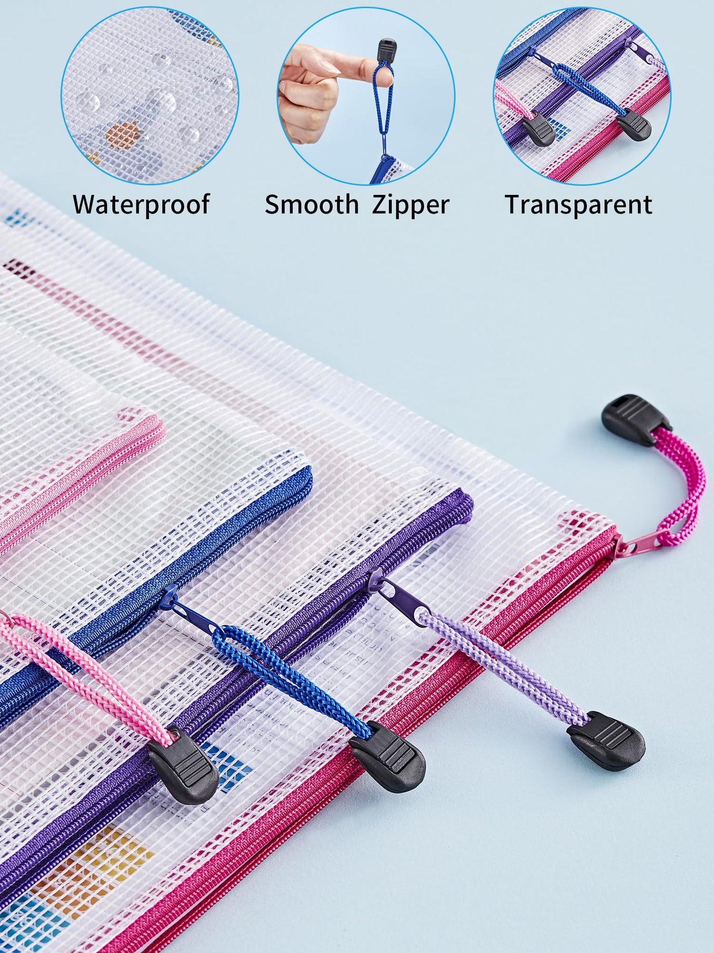JARLINK 20 Pcs Mesh Zipper Pouch Bags, 8 Sizes Waterproof Zipper Bags