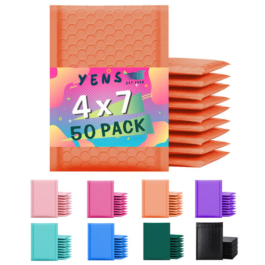 Yens Orange Poly Bubble Mailers 4x8 50 Pack Usable 4x7