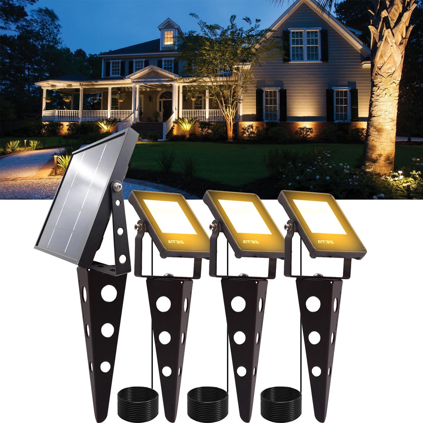 Mii-PWR Solar Spotlights Outdoor Waterproof, Zeta 3-in-1 Spot Lights Metal Warm White Auto On/Off Dusk to Dawn Landscape Flag Pole Uplights