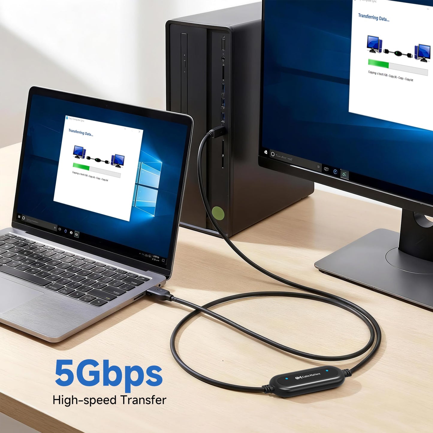 Cable Matters USB 3.0 Data Transfer Cable PC to PC for Windows, USB Transfer Cable in 6.6 ft - Easy Computer Sync Software Key Included, Works