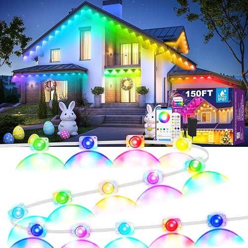 MUCCCUTE Permanent Outdoor Lights for Easter150ft RGB + IC Eaves Lights with App & Remote Control, Outdoor String LED IP67 Waterproof for Holidays New