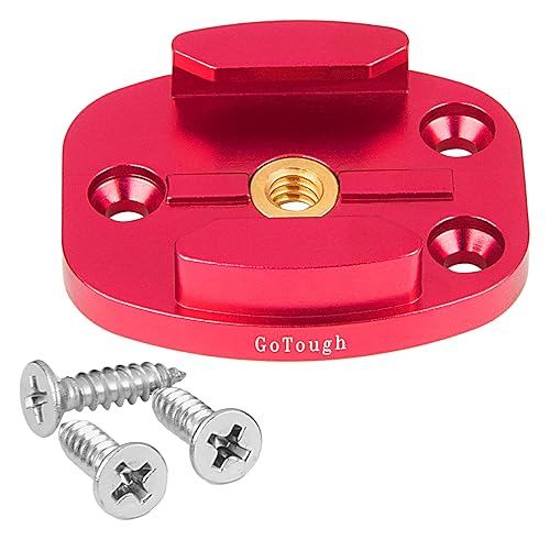 GoTough Red QR Mount with Pilot Holes - All Metal, Versatile Quick Release Plate with 1/4”-20 Tripod Screw and Pilot Holders Compatible with GoPro