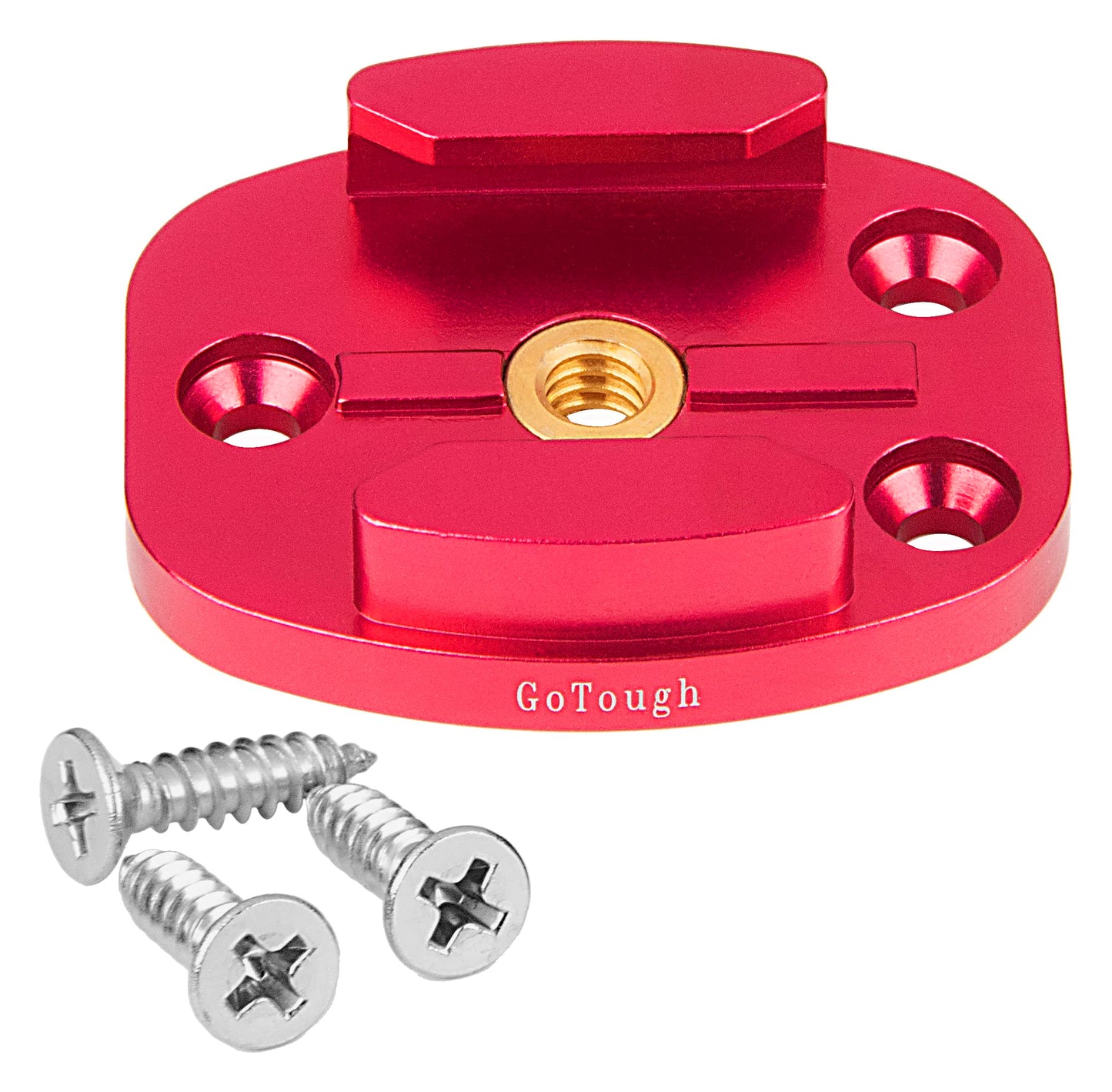 GoTough Red QR Mount with Pilot Holes - All Metal, Versatile Quick Release Plate with 1/4”-20 Tripod Screw and Pilot Holders Compatible with GoPro
