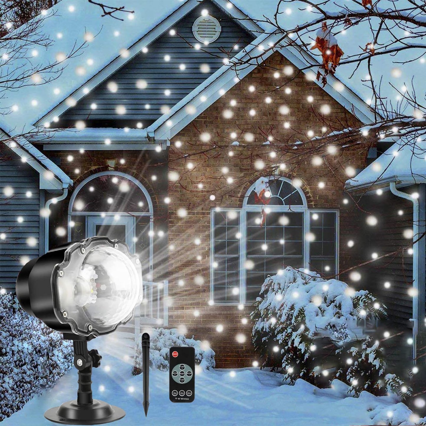 Borelor Snowfall LED Lights IP65 Waterproof Mini Christmas Snowflake Projector Lamp Indoor Outdoor New Year Decoration Light with RF Remote