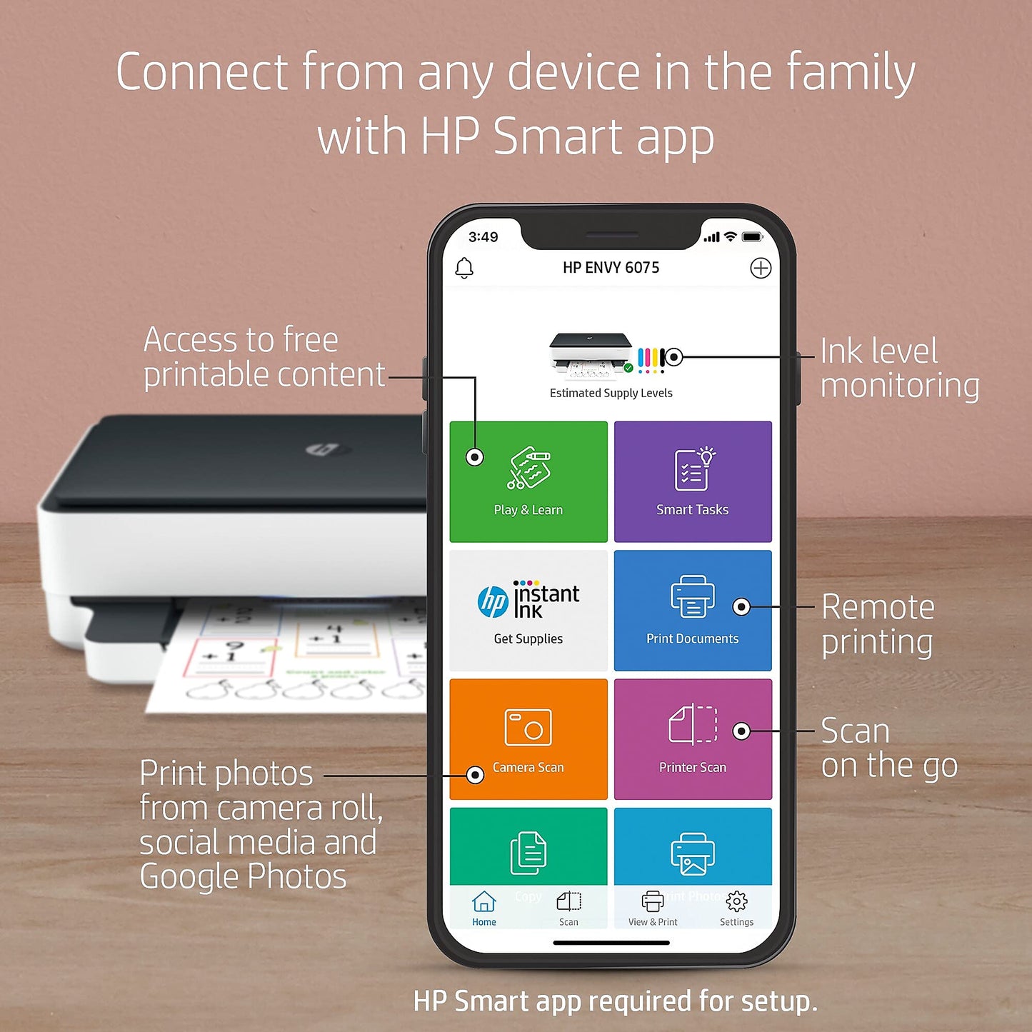 HP Envy 6075 Wireless All-in-One Printer, Includes 2 Years of Ink Delivered, Mobile Print, Scan & Copy (8QQ97A)