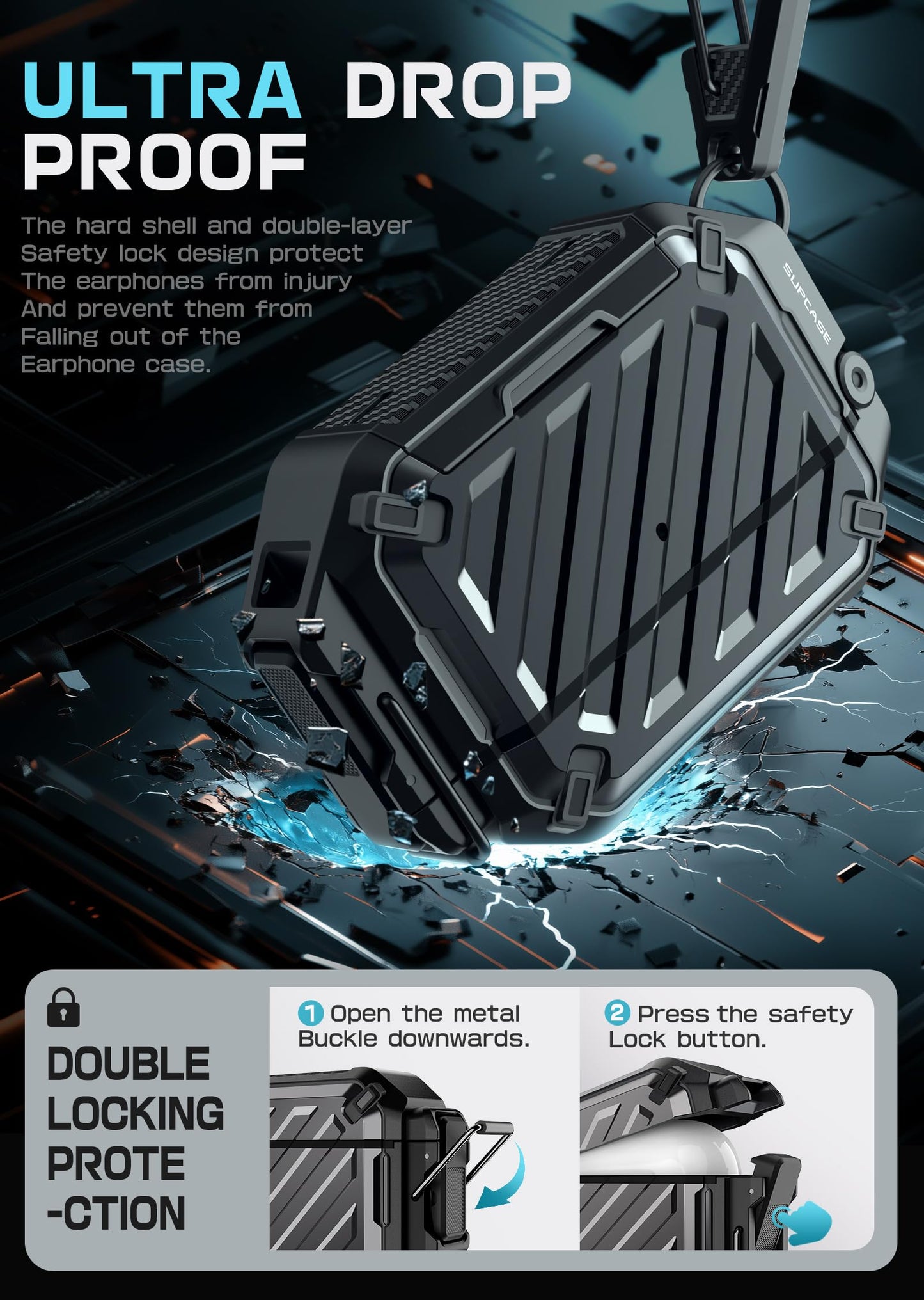 SUPCASE for AirPods Pro 3 Case with Lock & Carabiner, IP68 Waterproof, Compatible with MagSafe, Military-Grade Protection Anti-Scratch Hard Shell