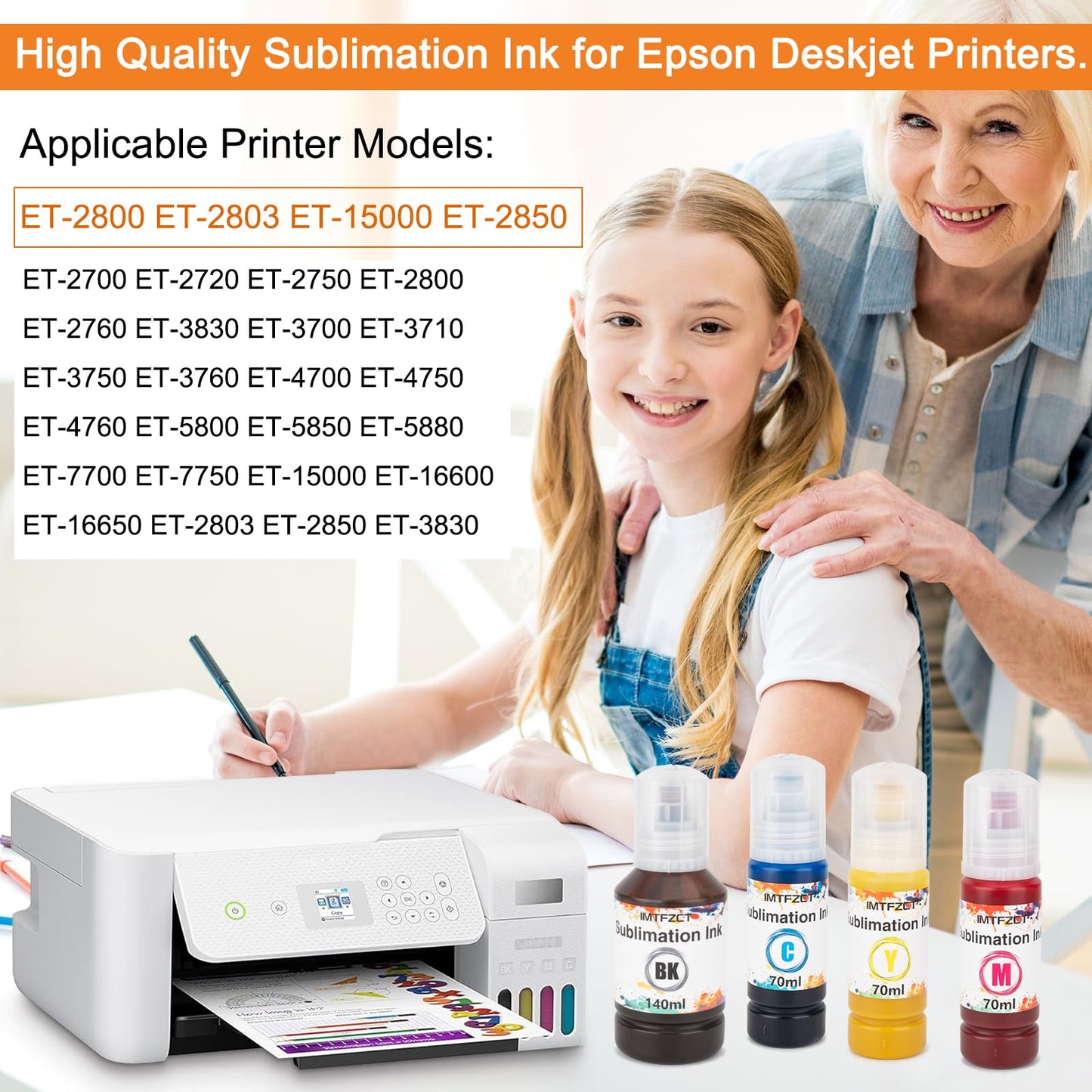 imtfzct Sublimation Ink Refilled Bottles with Heat Tape Compatible for ET-2800 ET2400 ET2720 ET2760 ET2750 ET4800 ET-2803 ET-2850 etc.High-Yield