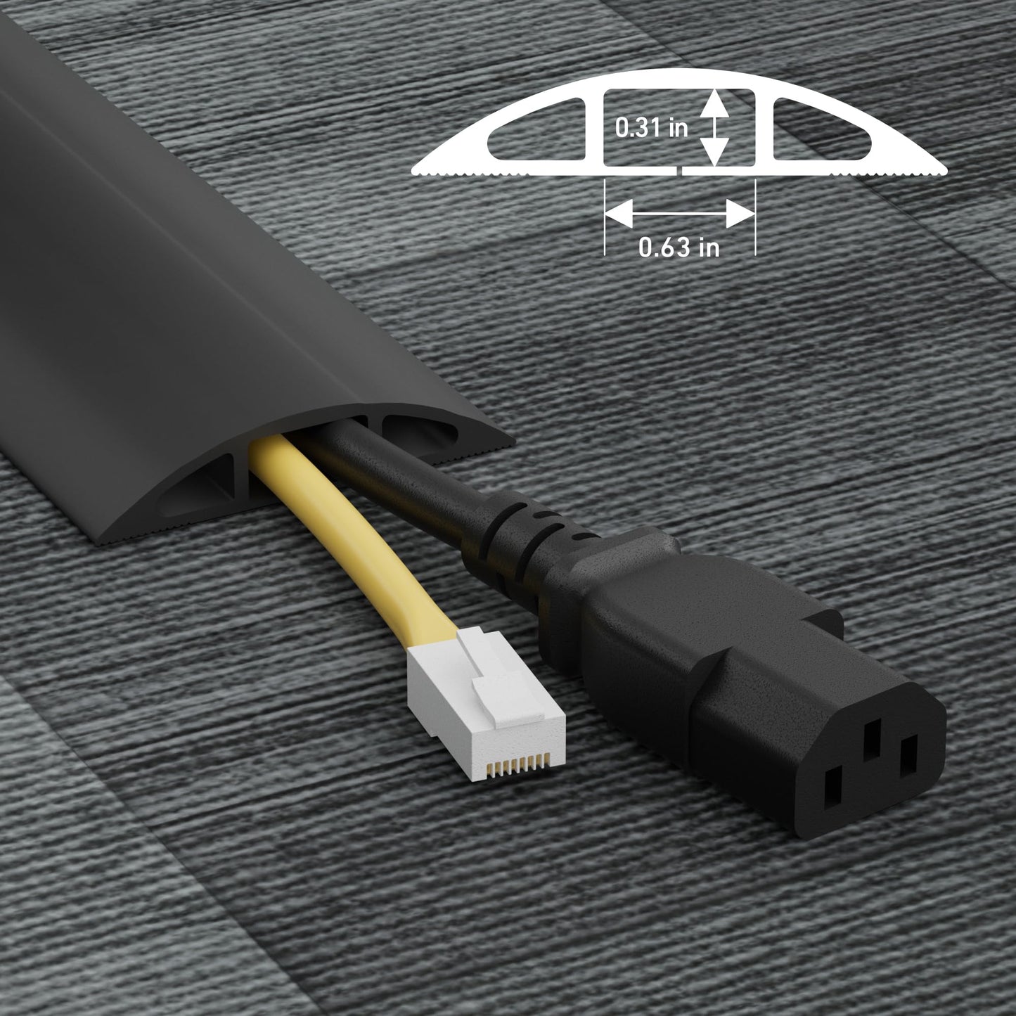 D-Line 6ft Floor Cord Cover, Cable Protector, Hide Extension Cords, Protect Cords, Prevent Cable Trips, Heavy Duty Cord Hider - Cable Cavity = 0.63"