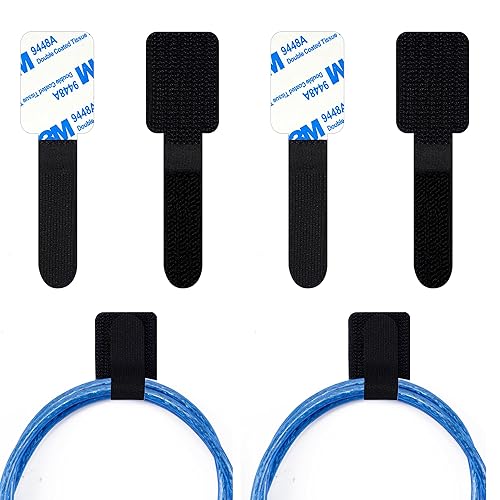 40pcs Hook and Loop Cable Ties Under Desk Cable Management Desk Cord Organizer Adhesive Cable Clips Straps Sticky-Back Wire Organizers for Office