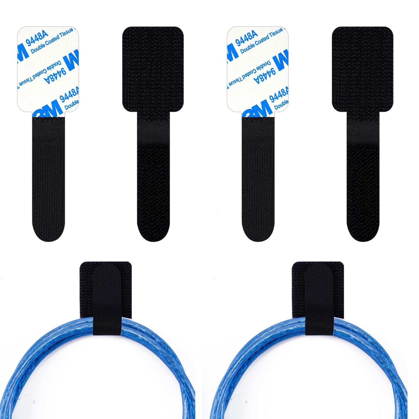 40pcs Hook and Loop Cable Ties Under Desk Cable Management Desk Cord Organizer Adhesive Cable Clips Straps Sticky-Back Wire Organizers for Office