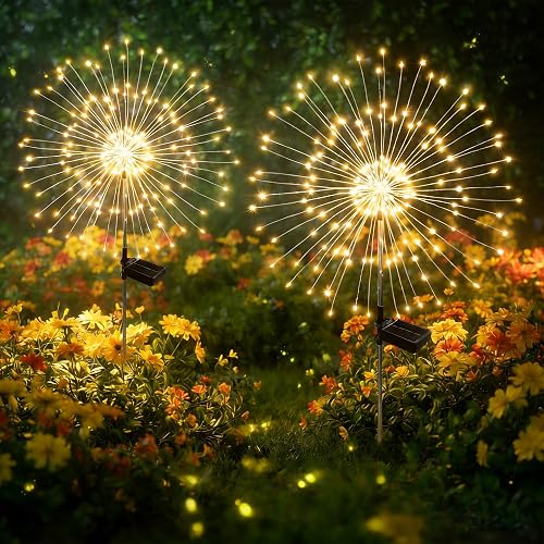SEEWELUMI Solar Garden Lights Outdoor Decor Waterproof, 2Pack 120LED Firework Lights for Garden Decorative, Fairy Lights Solar Powered for Yard