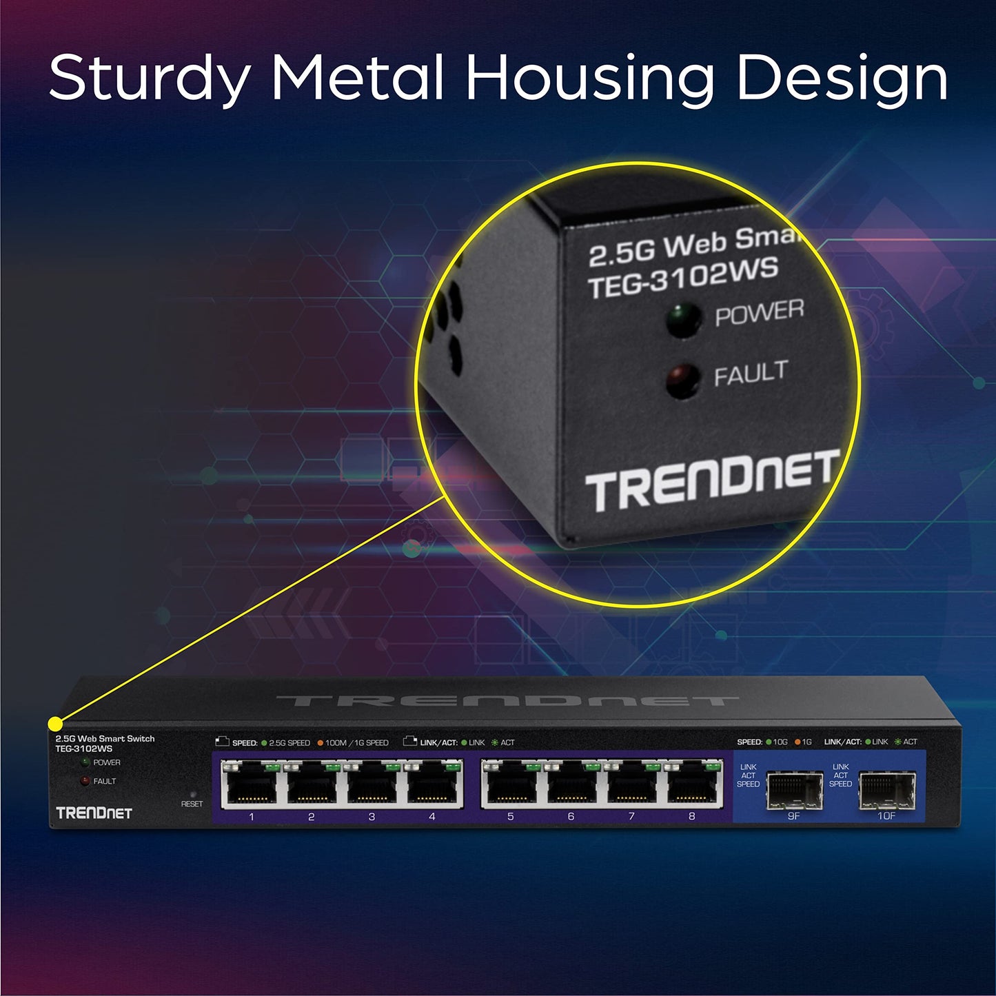 TRENDnet 10-Port Multi-Gig Web Smart Switch, TEG-3102WS, 8 x 2.5GBASE-T Ports, 2 x 10G SFP+ Slots, Ethernet Splitter, Metal Housing, NDAA & TAA