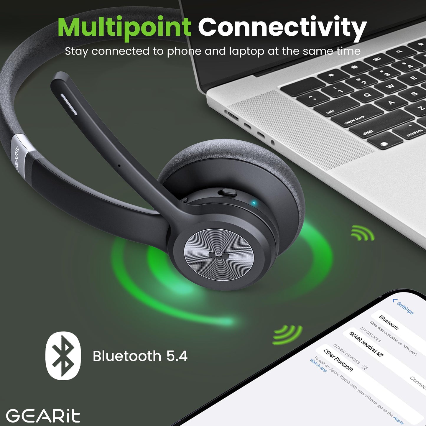 GEARit Wireless Bluetooth Headset with Mic - 35 Hrs Talk Time - for Trucker, w/Noise Cancelling Microphone & Mute Button - Easy to Set Up Wireless