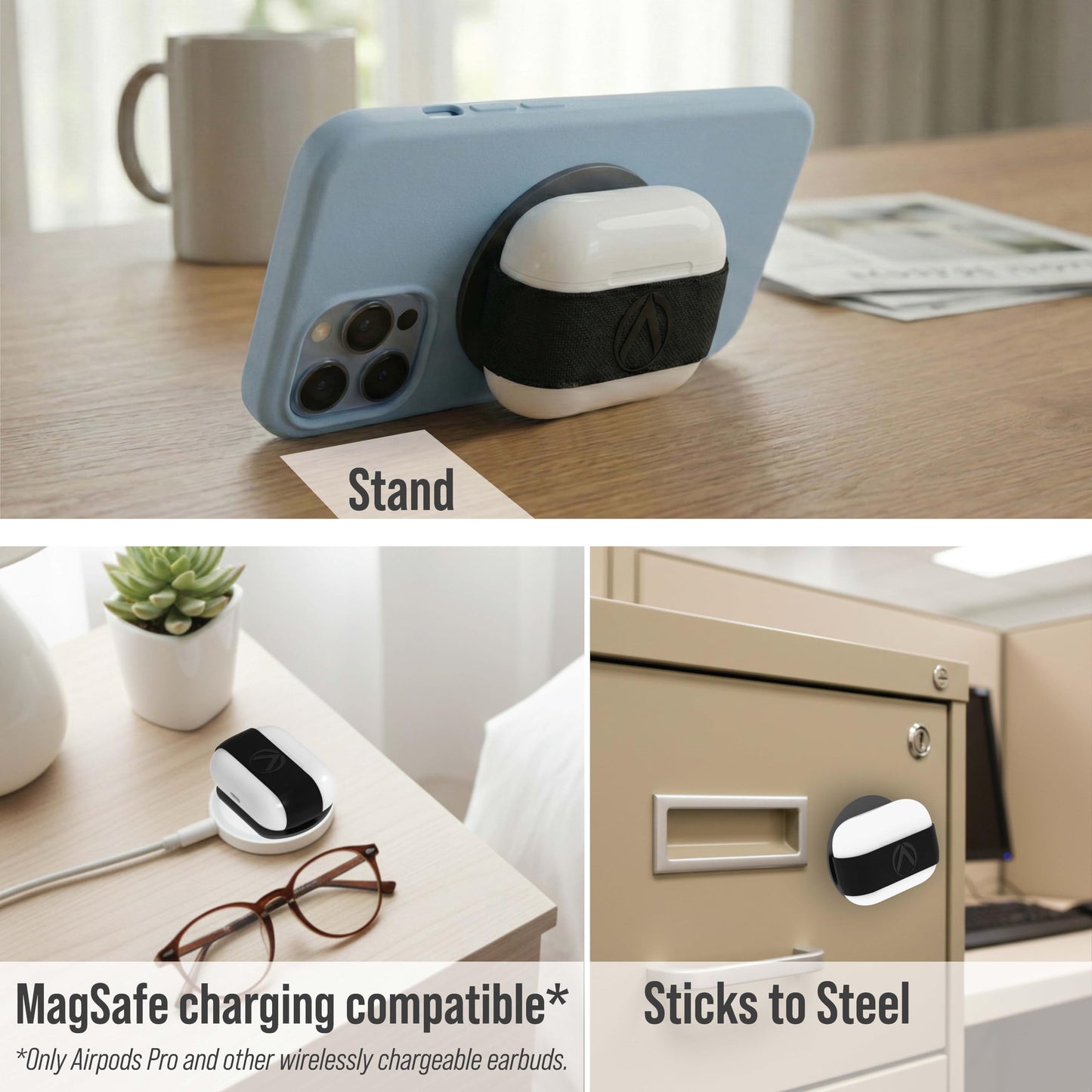 Aerpack - Earbuds Case For MagSafe and Laptop: Stick Earbuds To Phone, Laptop or Any Metal Surface, Use as Stand, Protect Earbuds Case, Accessible