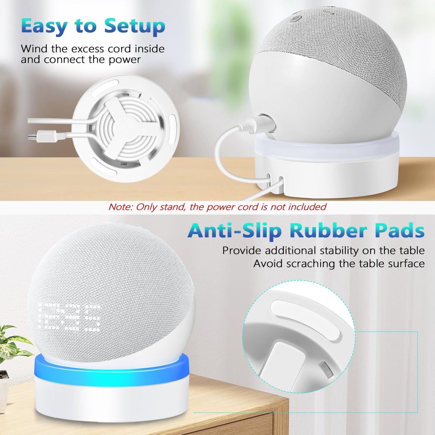 FUQINTOP Stand for Echo Dot 4th/5th Generation, Table Holder Mount with Light Guide, Enhance Light Effect, Space-Saving Dot 4/5 Accessories with Cable