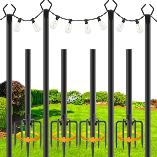 zoegi 4 Pack 10Ft String Light Poles,Light Poles for Outside Lights with Fork,Outdoor Brackets Hanging Lights,Metal Stand for Deck
