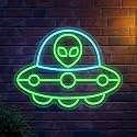 Alien Ship Neon Sign, Usb Powered Light Dimmable Led Signs For Wall Decor Light Up Signs For Bedroom Man Cave Game Room Bar Beer Pub Hip Hop Paryt