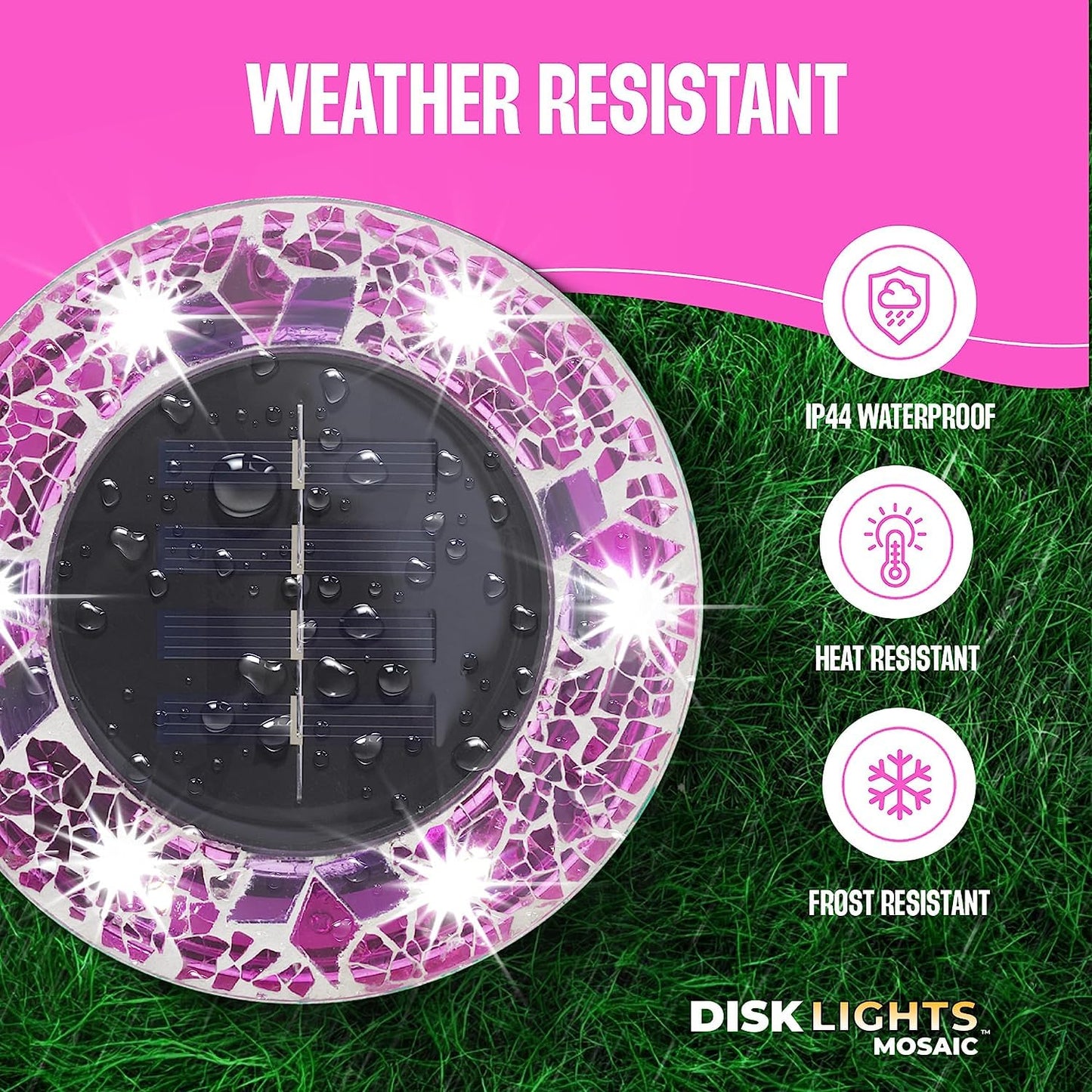 Mosaic Solar Pathway Lights - 8PK Waterproof Outdoor Solar Landscape Lights for Yard, Driveway & Walkway - Pink