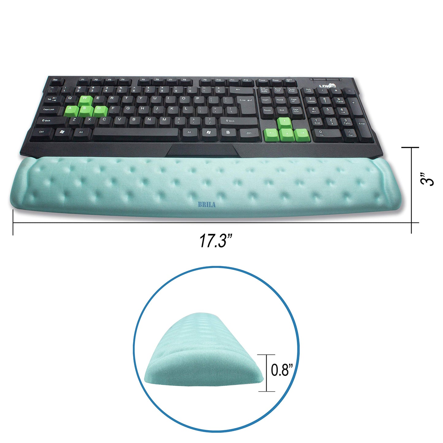 BRILA Memory Foam Keyboard Wrist Rest Support Pad Cushion for Computer, Laptop, Office Work, PC Gaming, Non-Slip Wrist Pain Relief (Aquamarine