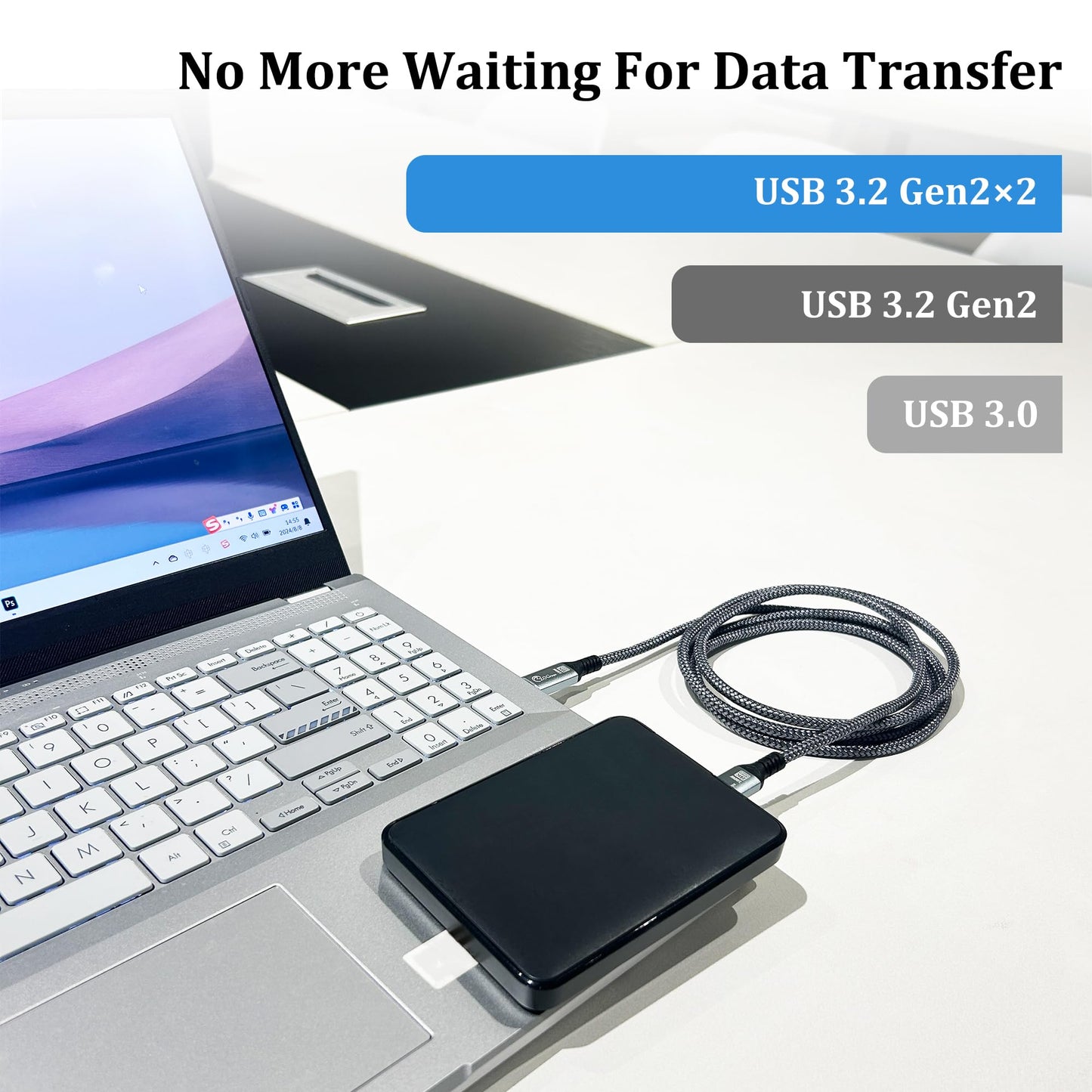 Tan QY USB C Cable 1FT, USB C 3.2 Gen 2X2 Cable, 8K Monitor Video Output, 20Gbps High Speed Data Transfer, 100W Charging, Suitable for iPhone 15/16