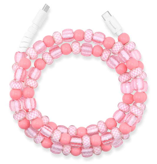 MyfavoriteK Fashion Beaded Phone Charger USB Cable Chic Shiny Charging Cable Colorful 3.3ft Cord for Smartphones (USB-C to USB-C, Pink Glow)