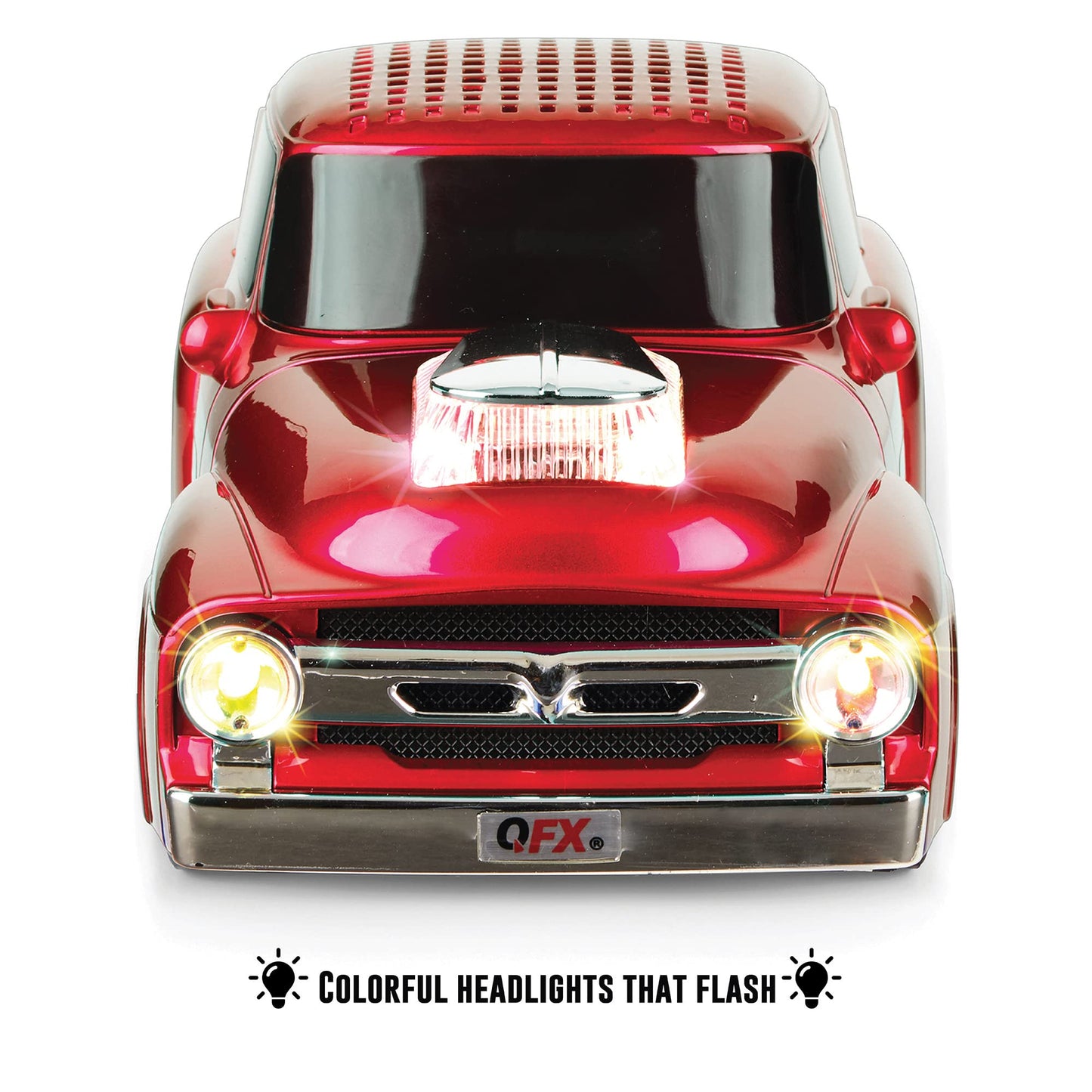 QFX Bluetooth 1956 Pickup Truck Replica Speaker, 3-inch Speakers, Hands Free Link, Built-in Microphone, FM Radio and LED Party Lights, Red - BT-1956