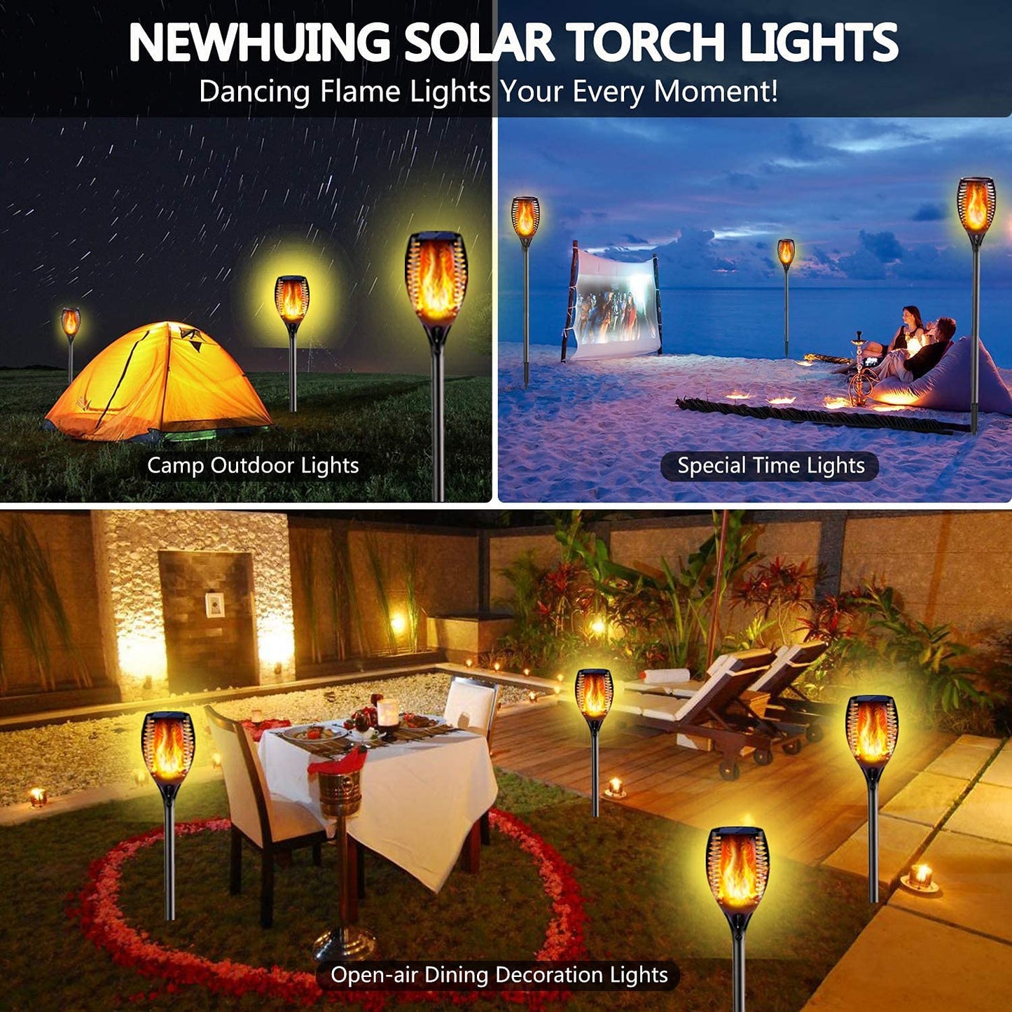 4PCs Solar Torch Lights Outdoor, 43 inch 96 LED, Waterproof Landscape Garden Pathway Light with Vivid Dancing Flickering Flames, with Auto On/Off Dusk