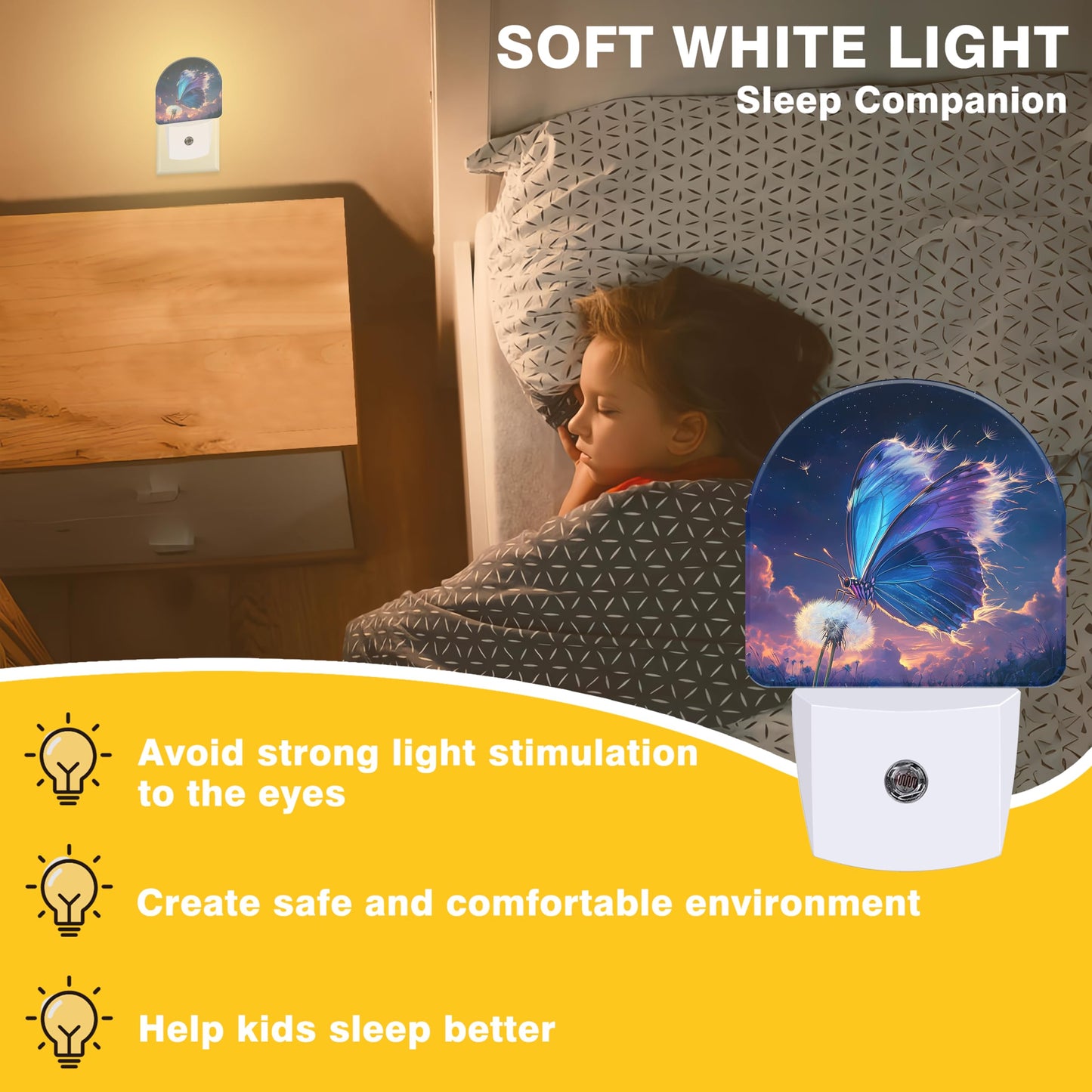 FOISIIAEA Night Light, Colorful Dragonfly Night Lights Plug into Wall Dusk to Dawn Sensor Round Nightlight for Women Men Energy Efficient Led Lamp