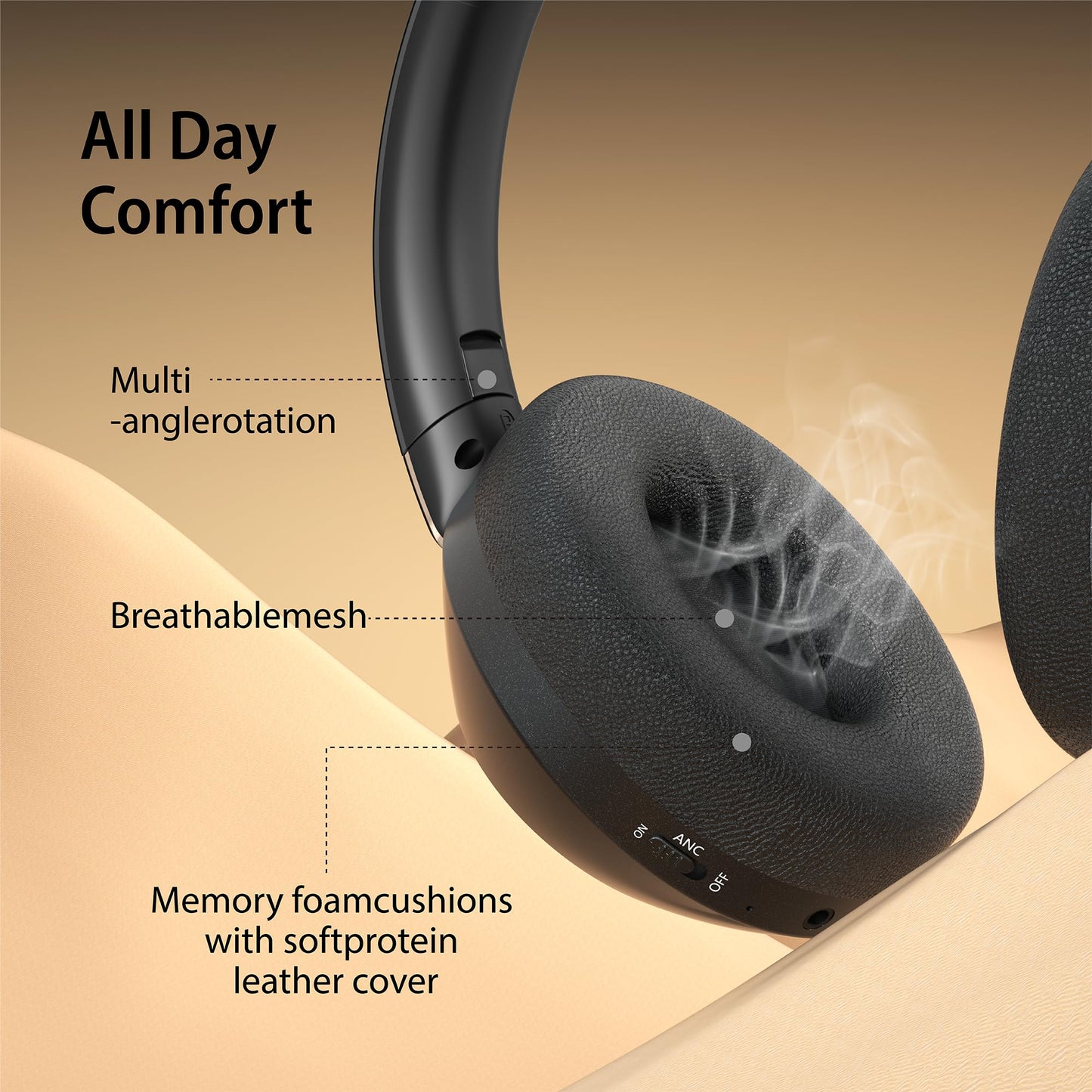 EAORUL Active Noise Cancelling Headphones, 100H Playtime Headphones Wireless Bluetooth, Bluetooth Headphone with Mic, Over Ear Wireless Headphone…