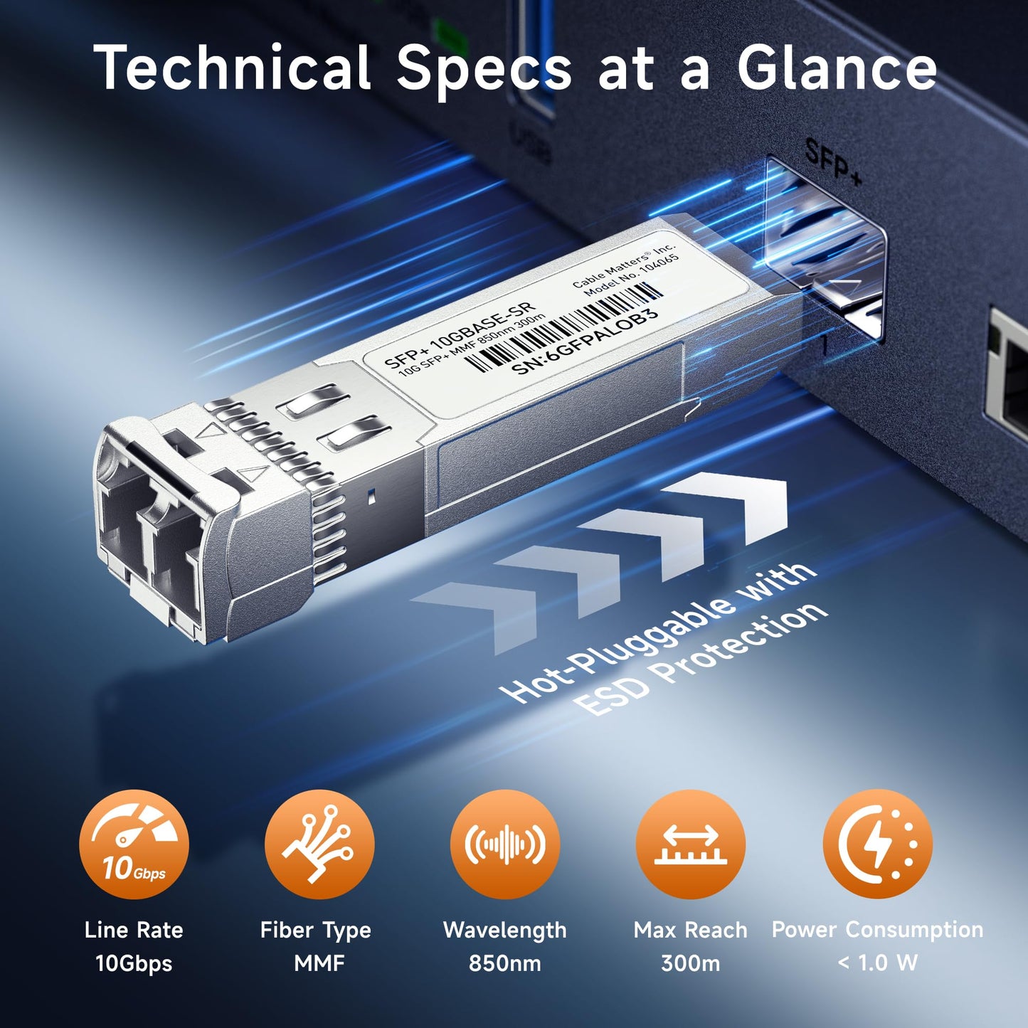 Cable Matters 2-Pack 10GBASE-SR SFP+ LC Fiber Transceiver, up to 300m