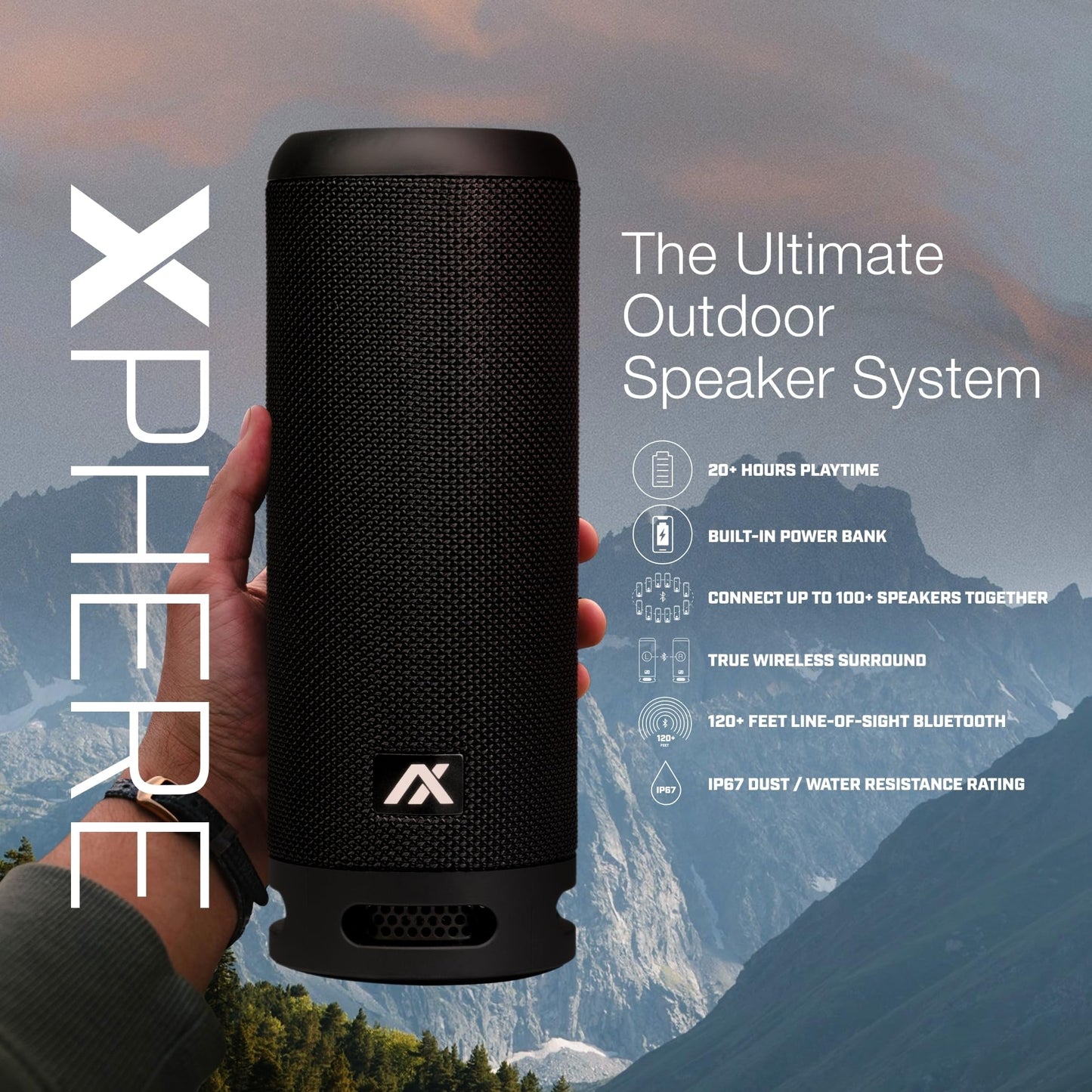 AXIL XPHERE Wireless Bluetooth Speaker - Portable Wireless Speaker for Outdoor Enjoyment - Surround Sound for 24H of Playtime - Outdoor Companion