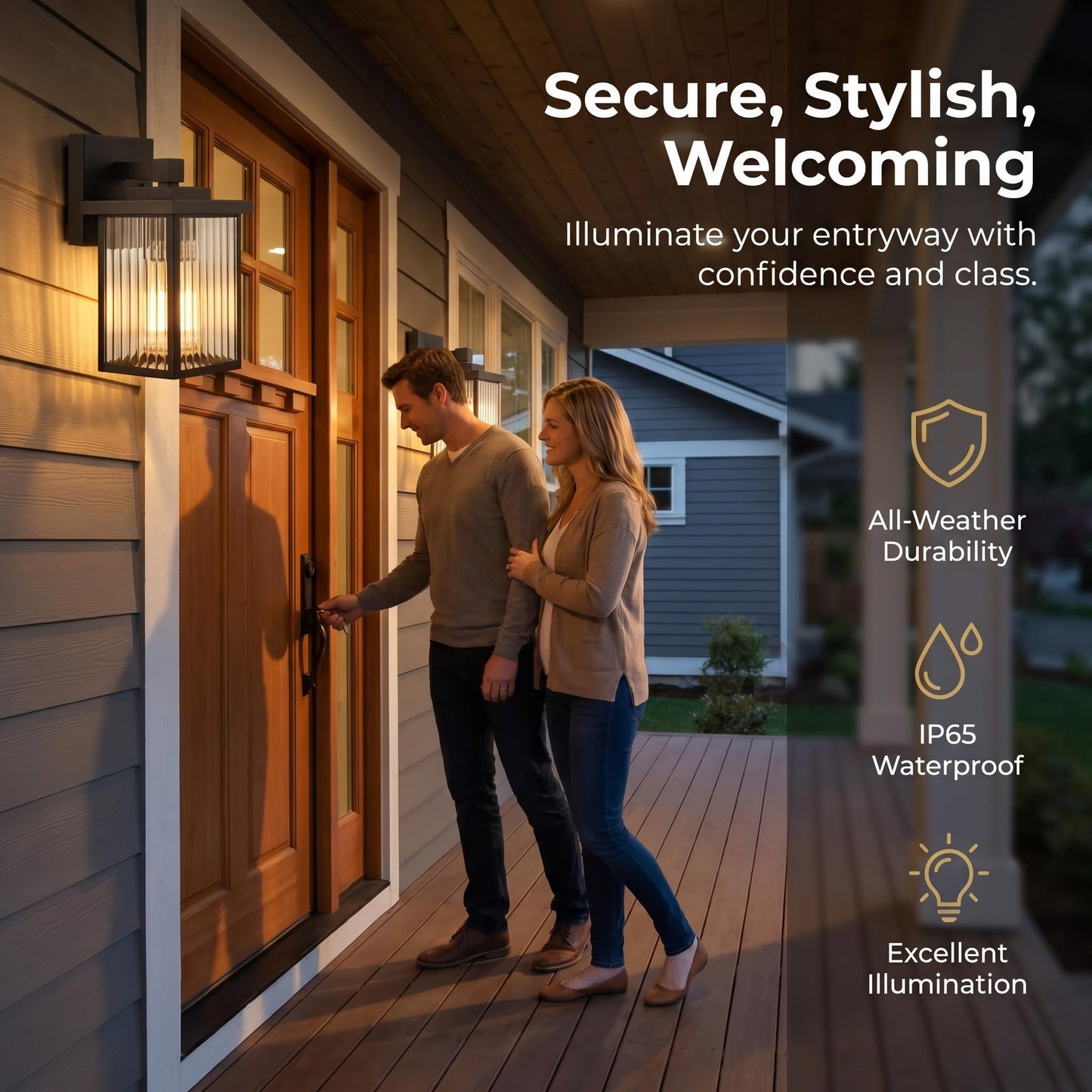 hameso Matte Black Porch Light, Waterproof Outdoor Wall Light