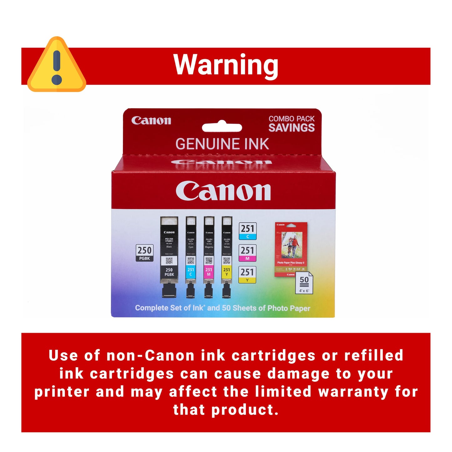 Canon PGI-250/CLI-251 Genuine Combo Pack with 50 Photo Paper Sheets, Compatible with iP7220 & MG5420, MX922, MG7120, MG6420, MG5520, iX6820, iP8720