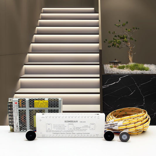 KOMIGAN Intelligent Motion Triggered LED Stair Lighting Kit KMG-3233, 40" Cuttable LED Strip Light for Indoor LED Stair Lights (Cool White 6000K,14