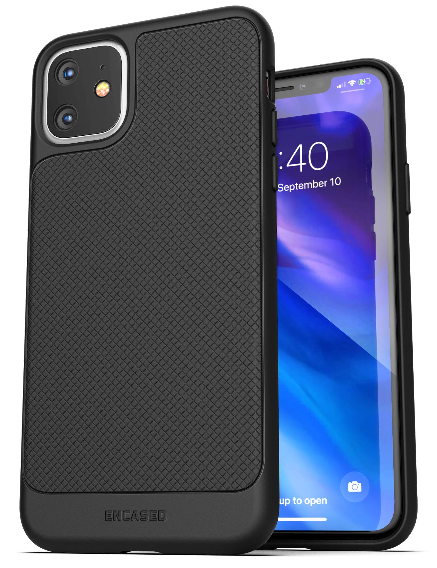 Encased Belt Case for iPhone 15 Plus (2023) Thin Armor Slim Cover with Rotating Phone Holster Clip - Black