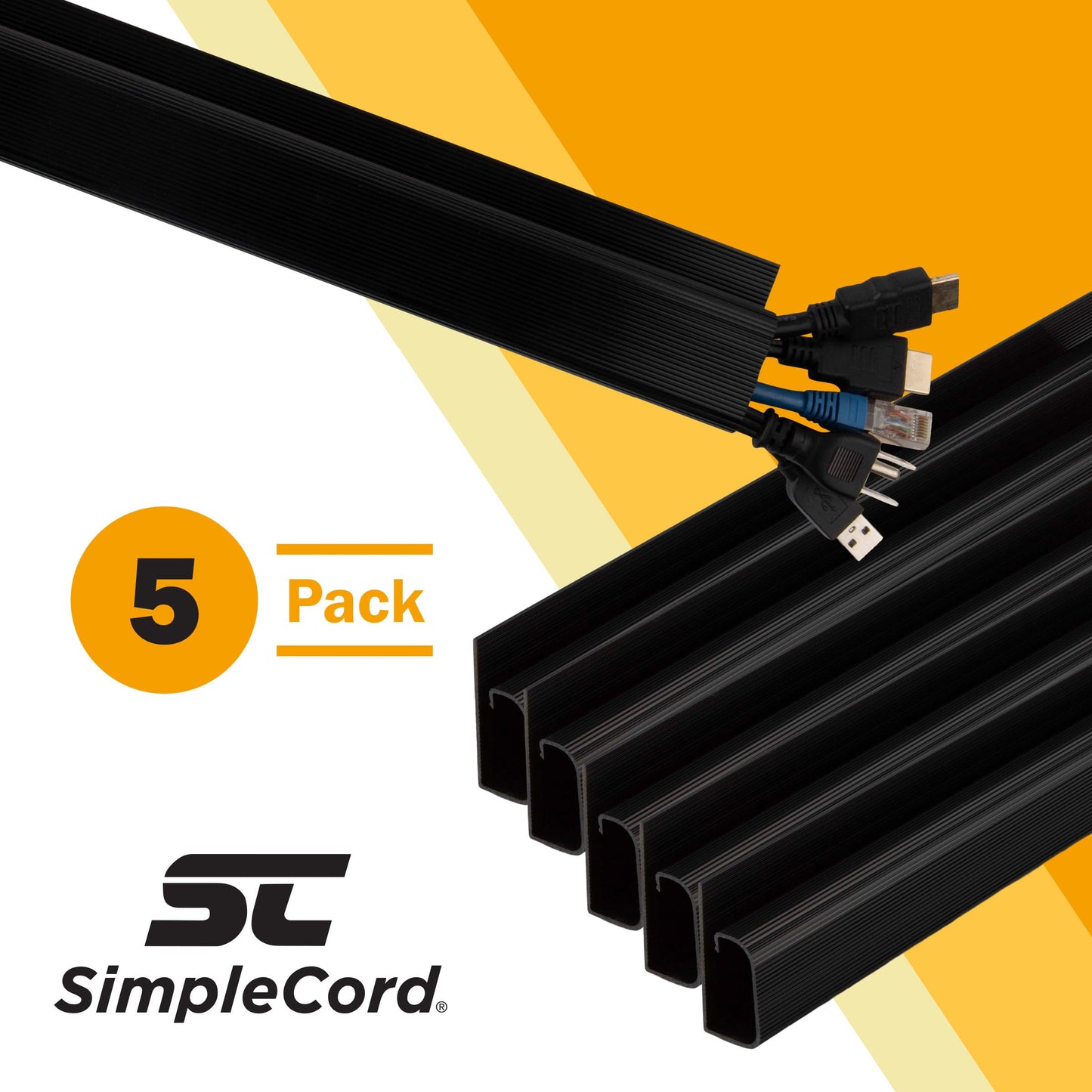 Cable Management Kit - 5-Pack 16-Inch J Channel Wire Organizers for Cords - Easy to Install Cord Hider Kit for Desk, Office, and Kitchen Use - Cable