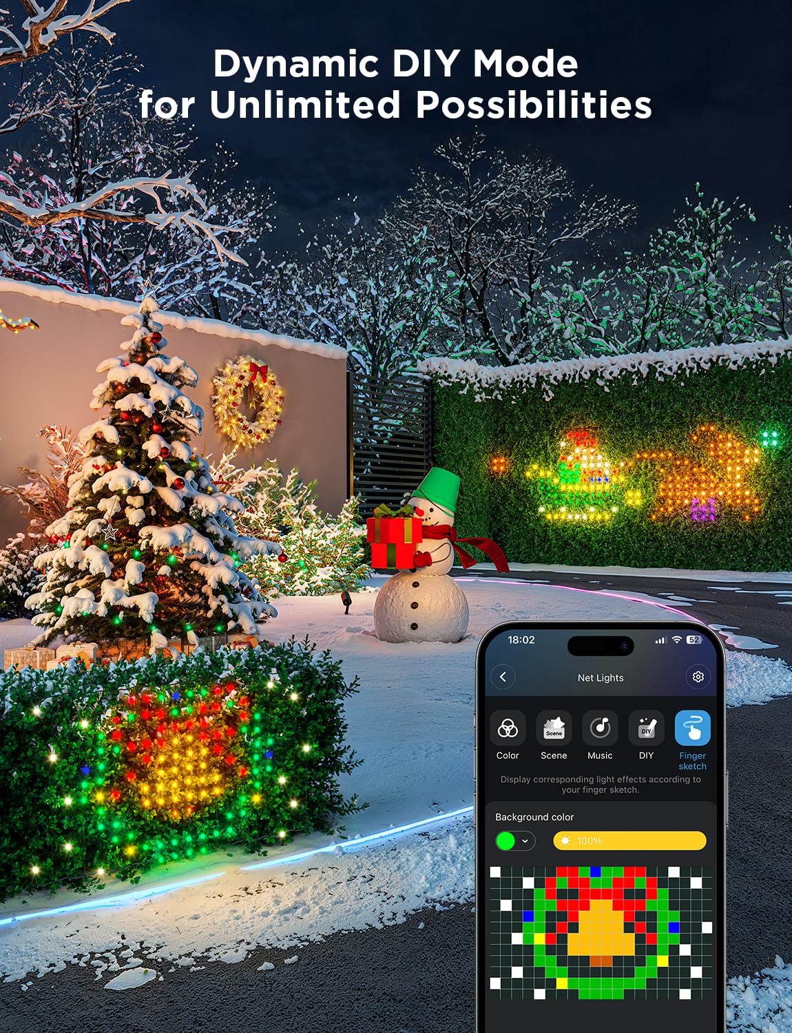 Govee Outdoor Net Lights, 2.8*4.7ft with RGBIC and DIY Functions, 240 LEDs Smart Net Lights with 64 Modes for Bush Patio Decor, Compatible with Alexa