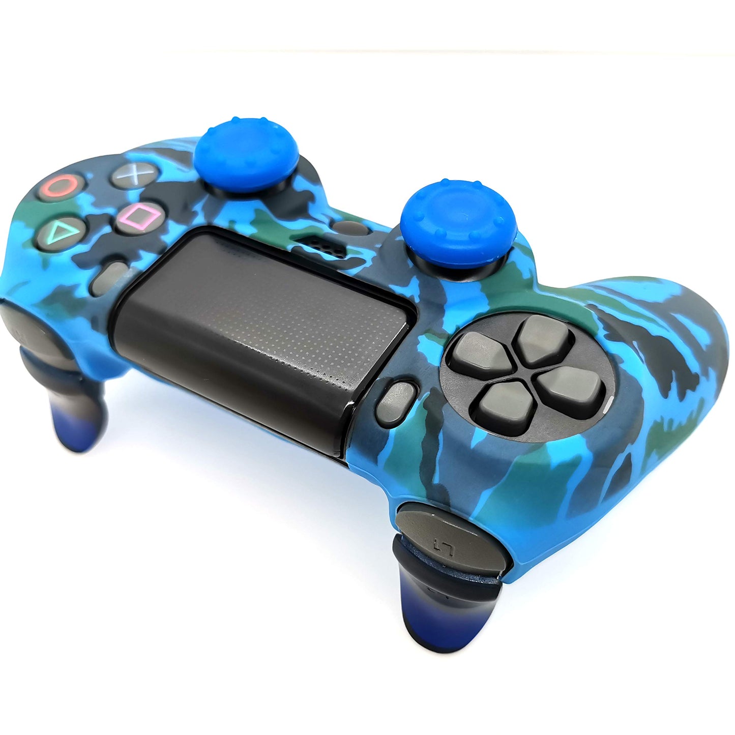 Silicone Skin Cover for Ps4 Controller (1pc Anti-Slip Case, 1 Pair L2 R2 Trigger Extender, 4pcs Thumb Grips,4pcs LED Light Bar Decal) Protector