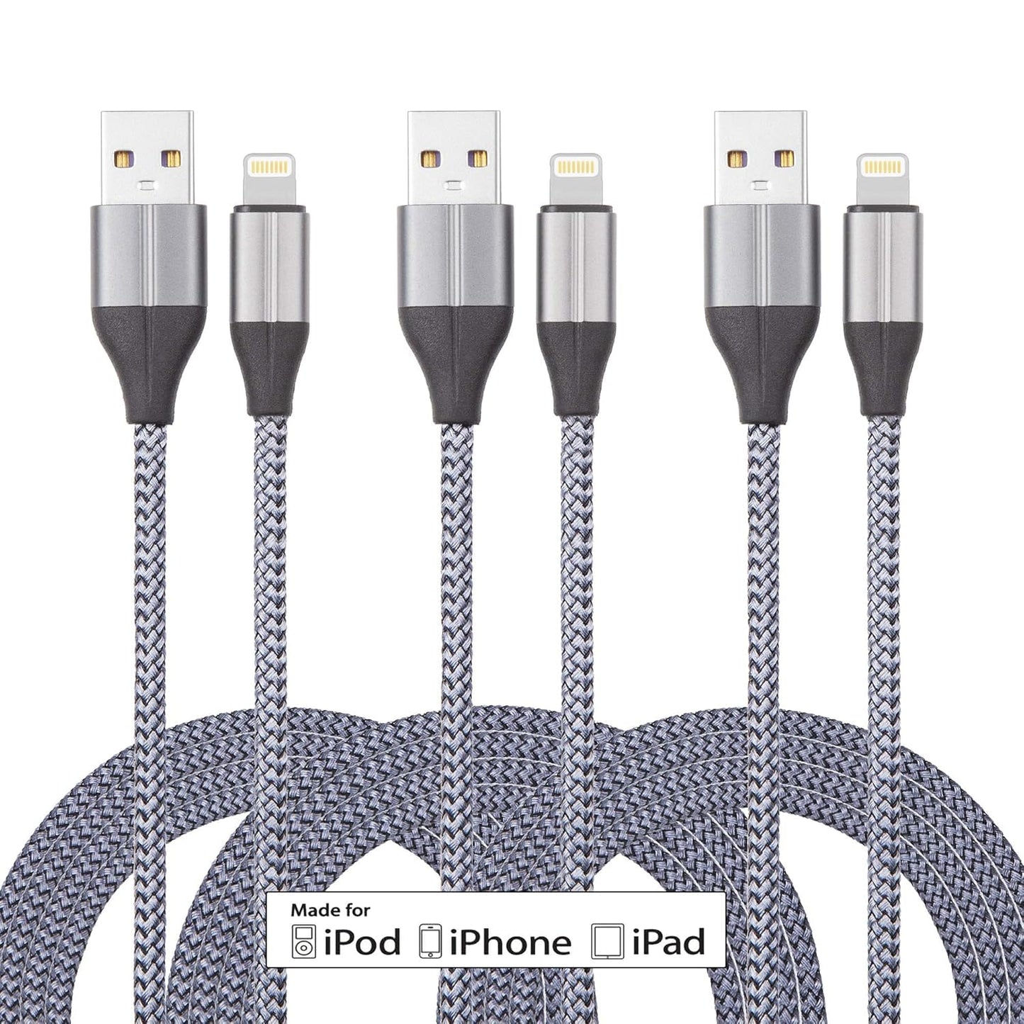 iPhone Charger Lightning Cable (3 Pack 10 Foot), [MFi Certified] 10 Feet Nylon Braided, Compatible with iPhone 14/13/12/11/Pro/X/Xs Max/XR/8 Plus /7…