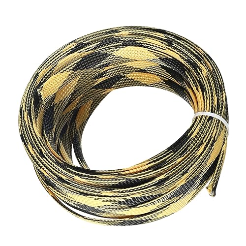 Bettomshin 1Pc 32.8Ft(10m) Cable Management Sleeve, 1/2"(12mm) Width PET Black & Yellow Cord Protector, Wire Loom Tube Insulated Split Sleeving
