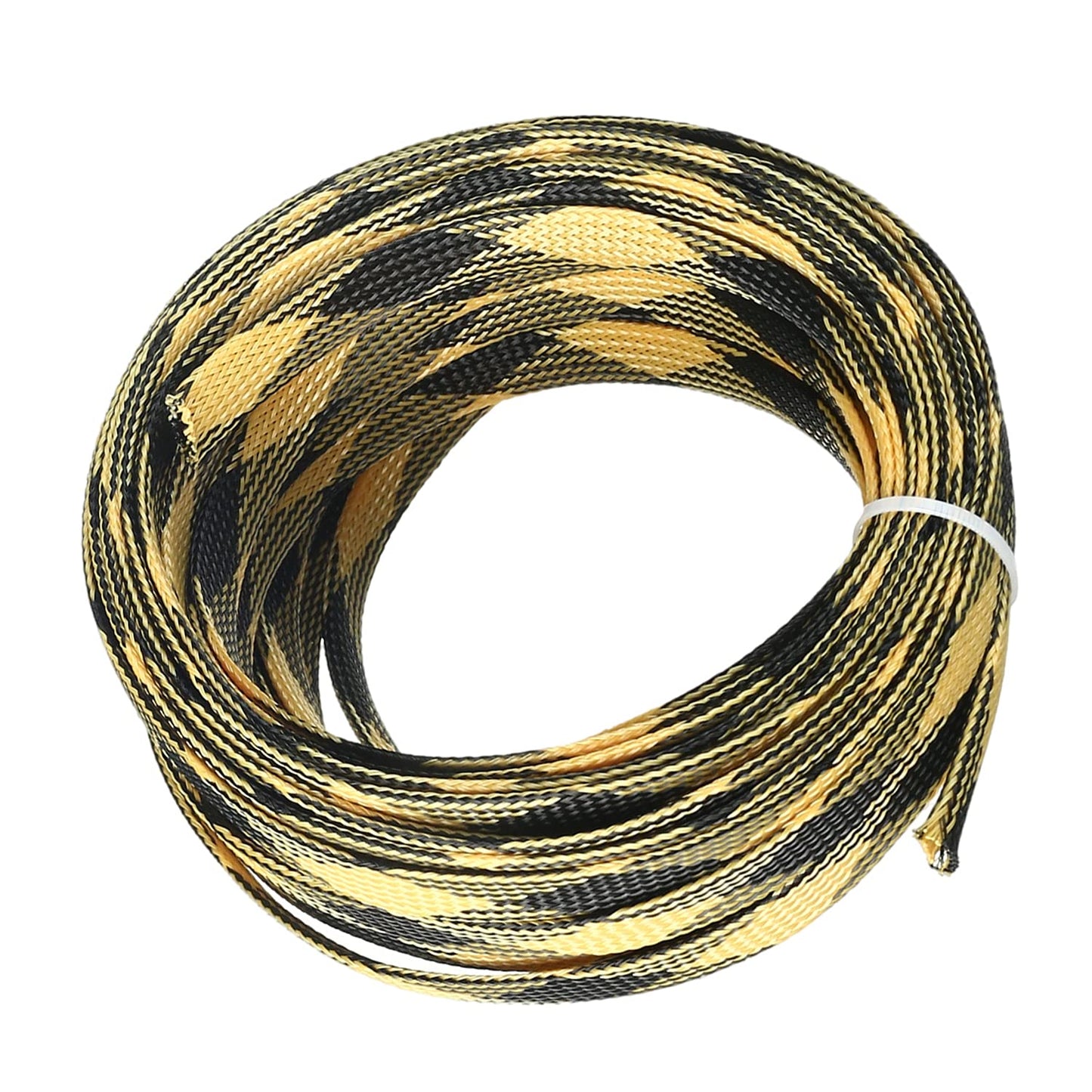 Bettomshin 1Pc 32.8Ft(10m) Cable Management Sleeve, 1/2"(12mm) Width PET Black & Yellow Cord Protector, Wire Loom Tube Insulated Split Sleeving