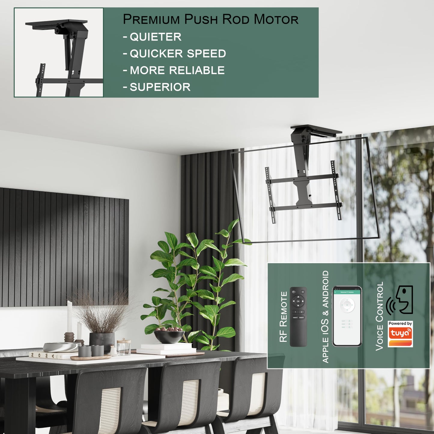 ynVISION.DESIGN Motorized Smart Electric TV Ceiling Mount - Ceiling TV Mount Flip Down 37-75 Inch, Max VESA 600x400 - Voice/App Controlled, RF Remote