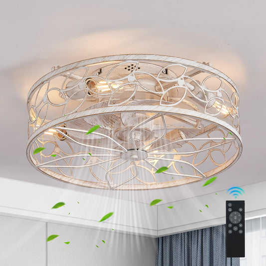 YIHANTLZ 18" Modern Ceiling Fan Light with Remote, 6-Speed Ultra Quiet 35dB Reversible Flush Mount Fan with Light, Vintage Industrial Design