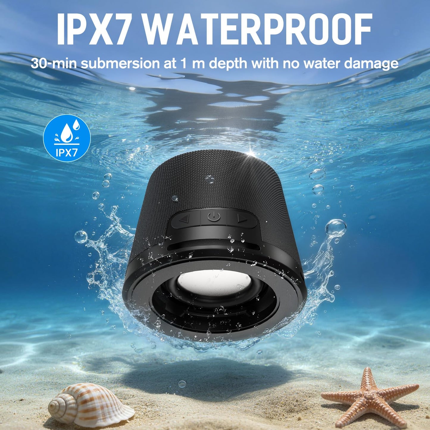 heetipuk IPX7 Waterproof Mini Bluetooth Speaker for Desk, Bathroom & Car, 12H Playtime, Powerful Sound and Punchy Bass, Lanyard, Portable Bluetooth
