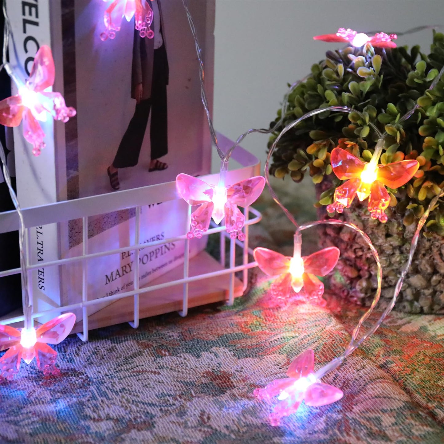 Vigdur 2 Pack Solar Butterfly String Lights Outdoor, 10 LED 2-Color (Purple & Pink) Butterfly Fairy Lights, IP44 Waterproof for Windows, Fences